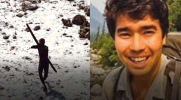 A Sentinelese person (left) and John Allen Chau (right)